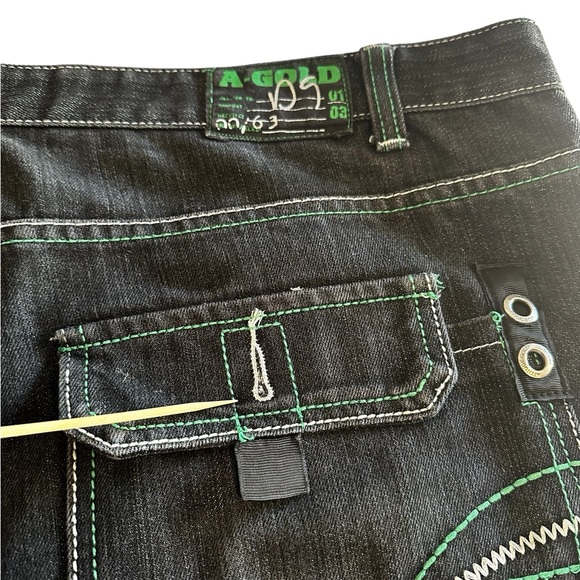 ATTITUDE GOLD MEN’S JEANS GREEN STICH Y2K PNTS SZ 44/32 - Picture 7 of 16